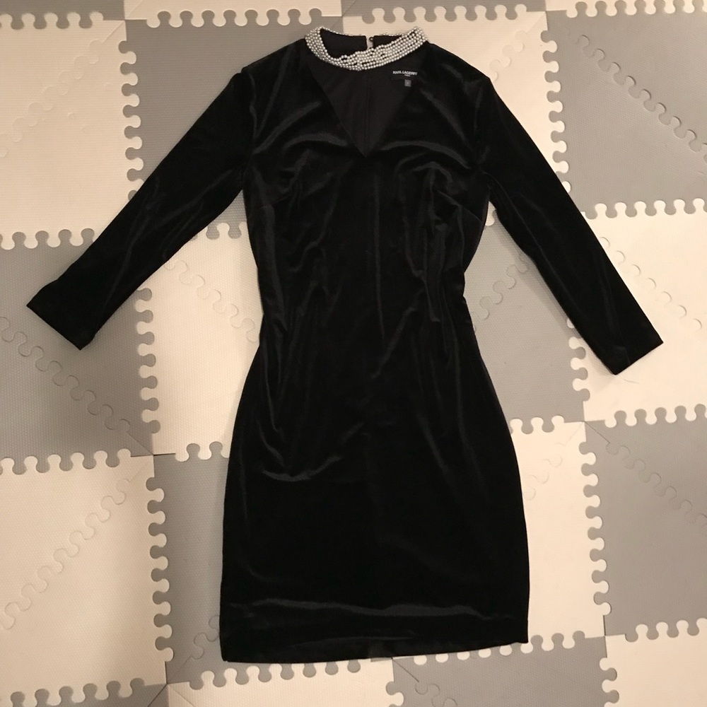 Karl Lagerfeld black velvet pearl mini dress